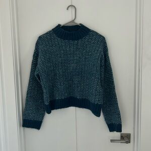 Knit Mix Mock Neck Drop Shoulder Sweater